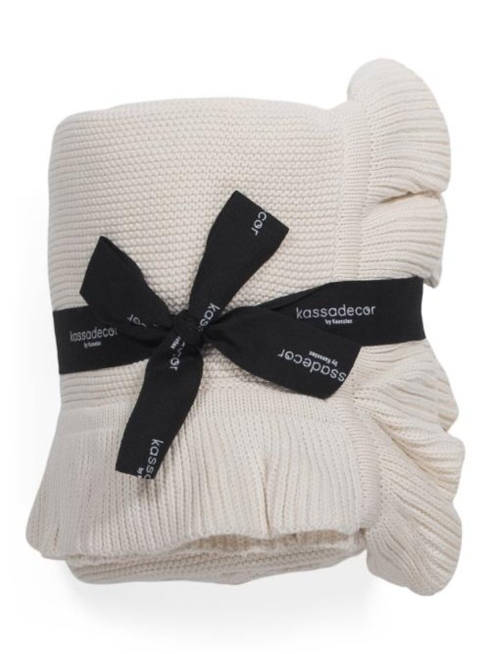 KASSATEX Pure Cotton Cozy Knit Ruffle Throw - Picture 2 of 3